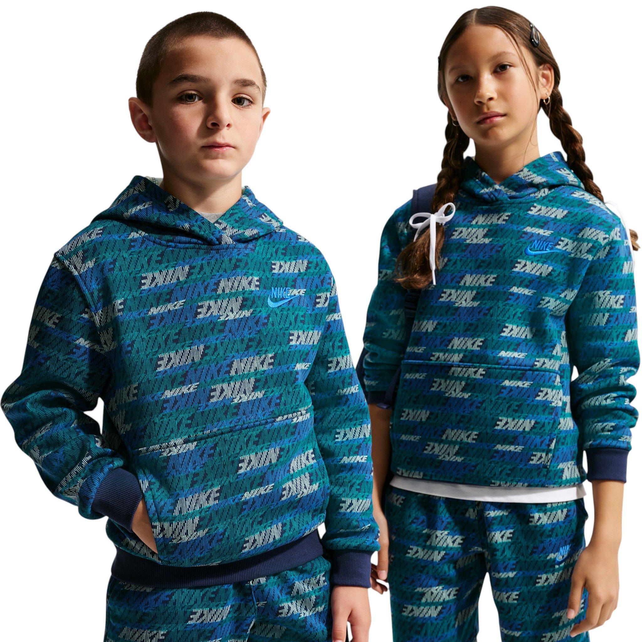 Nike Big Kids' Sportswear Club Fleece AOP Pullover Hoodie - Spruce/Navy/Royal - SPRUCE/NAVY/ROYAL